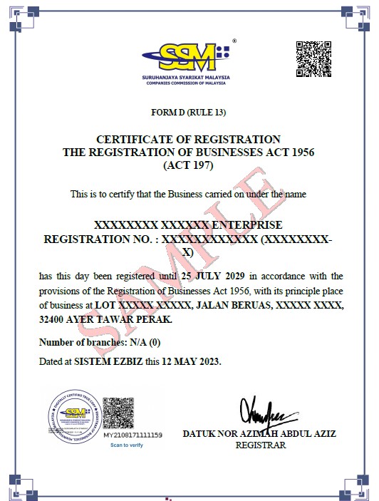 Example of SSM Certified True Copy certificate